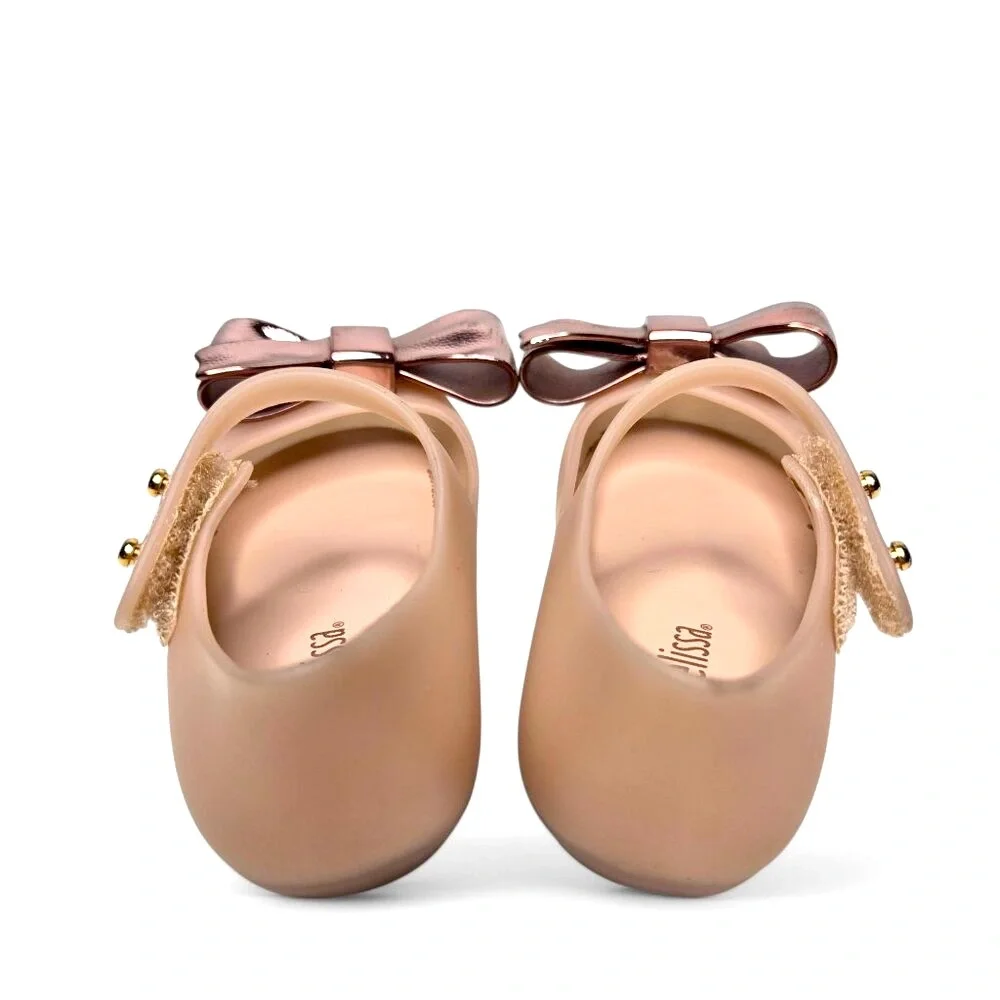 Mini Melissa Mary Jane Jelly Shoes Baby Rose Gold Chunky Bow Top Dress Up 5